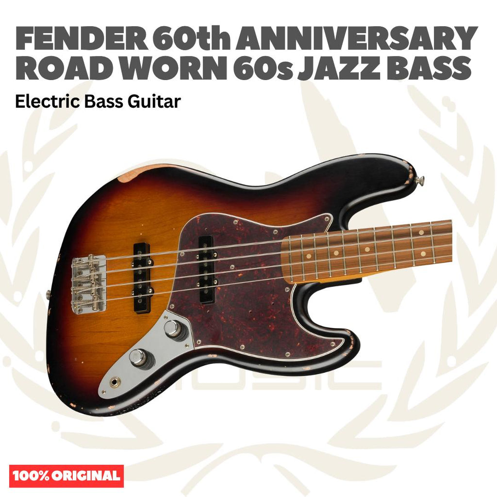 Fender 60th Anniversary Road Worn 60s Jazz Bass Guitar, 3-Colour Sunburst - Bass Listrik Elektrik