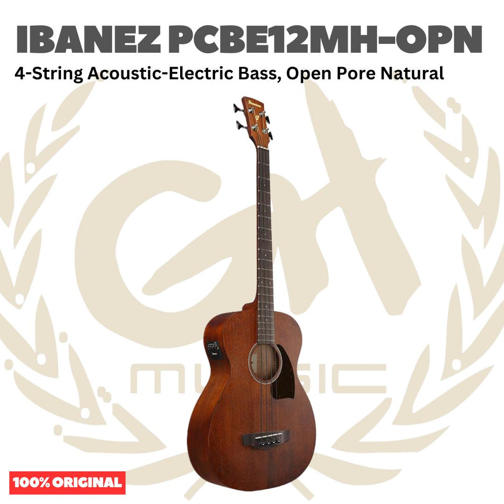 Ibanez PCBE12MH-OPN 4-String Acoustic-Electric Bass, Open Pore Natural - Gitar Bass Akustik Elektrik dengan Preamp