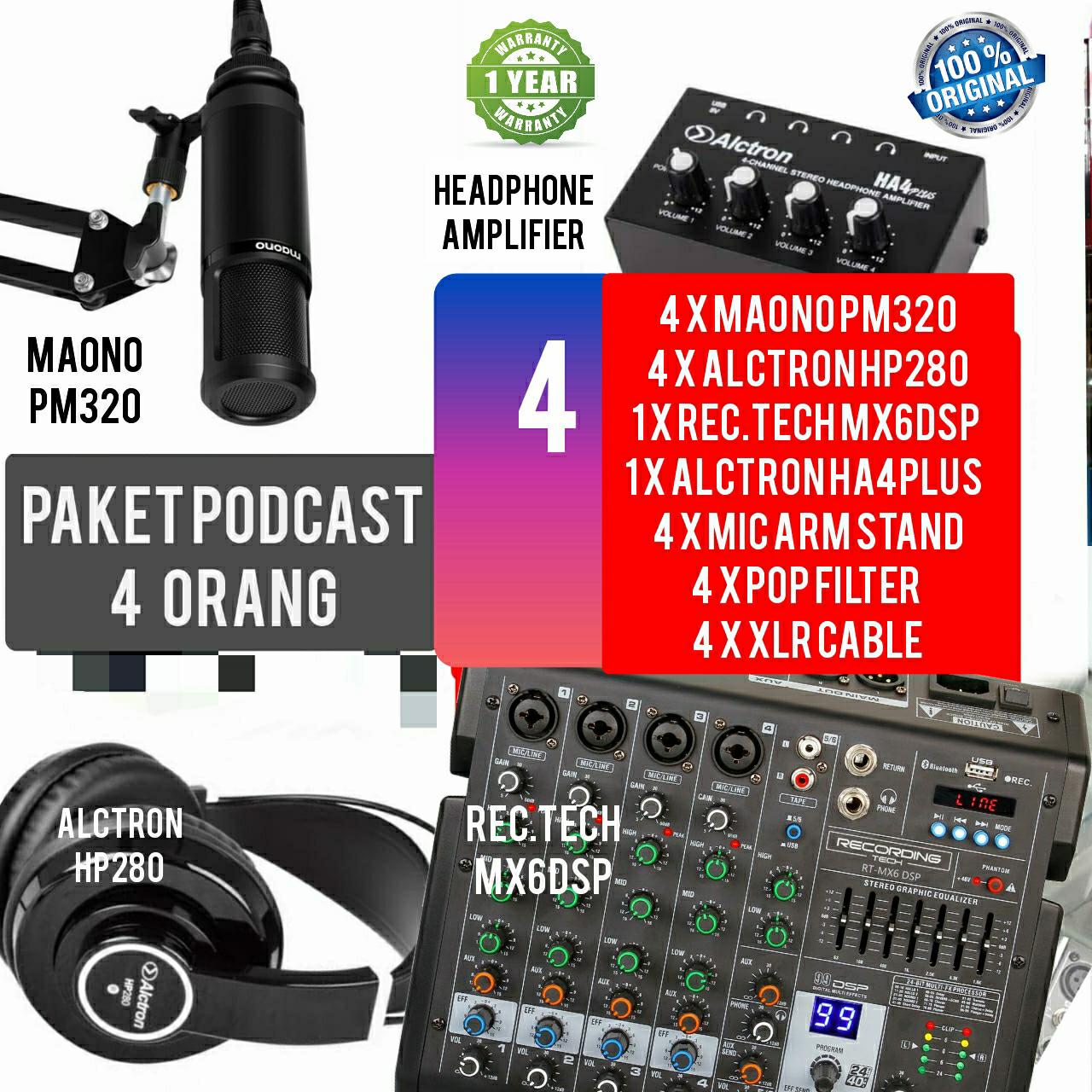 PAKET PODCAST 4 ORANG MIXER RECORDING TECH MX6DSP PLUS MIC