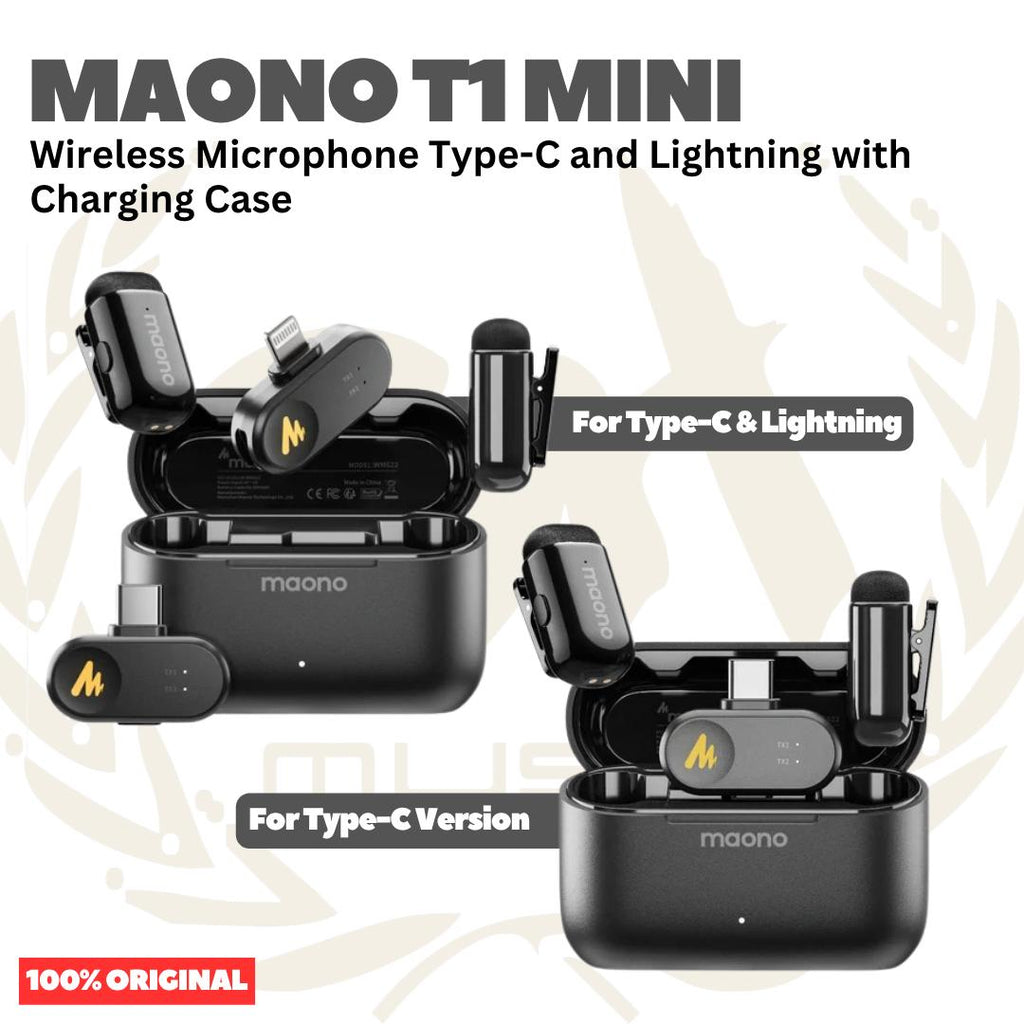 Maono Wave T1 MINI WM622 Wireless Microphone Type-C & Lightning with Charging Case - Mic Wireless untuk Content Creator & Live Streaming