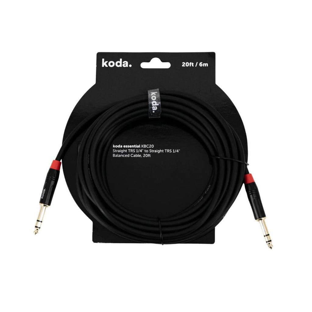 Koda Essential KBC Series Straight TRS 1/4 inch to Straight TRS 1/4 inch Balanced Cable - Kabel Instrumen