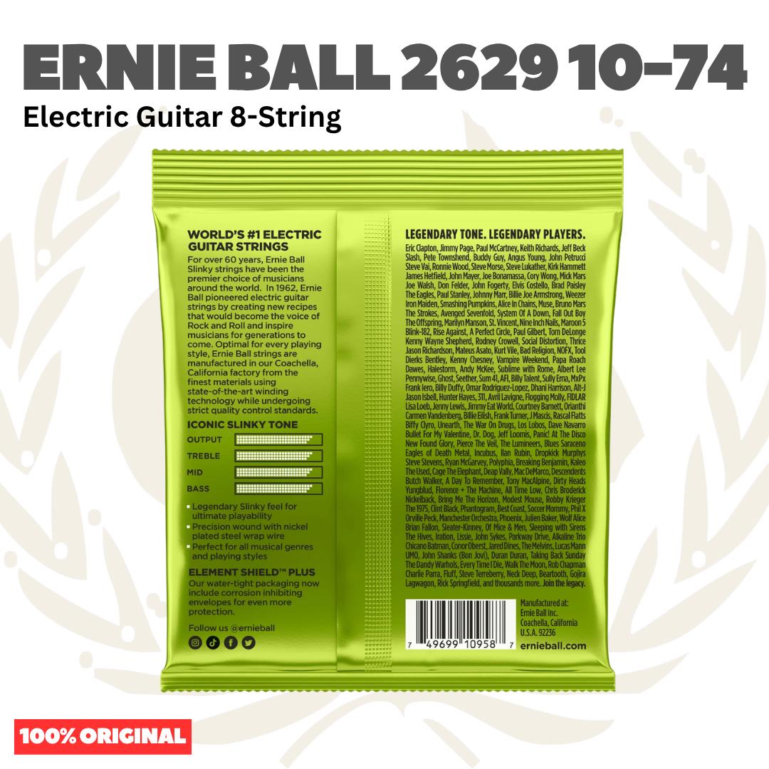 Ernie Ball 2629 Regular Slinky 8-String Nickel Wound Electric Guitar Strings, 10-74 - Senar Gitar Listrik 8-Senar