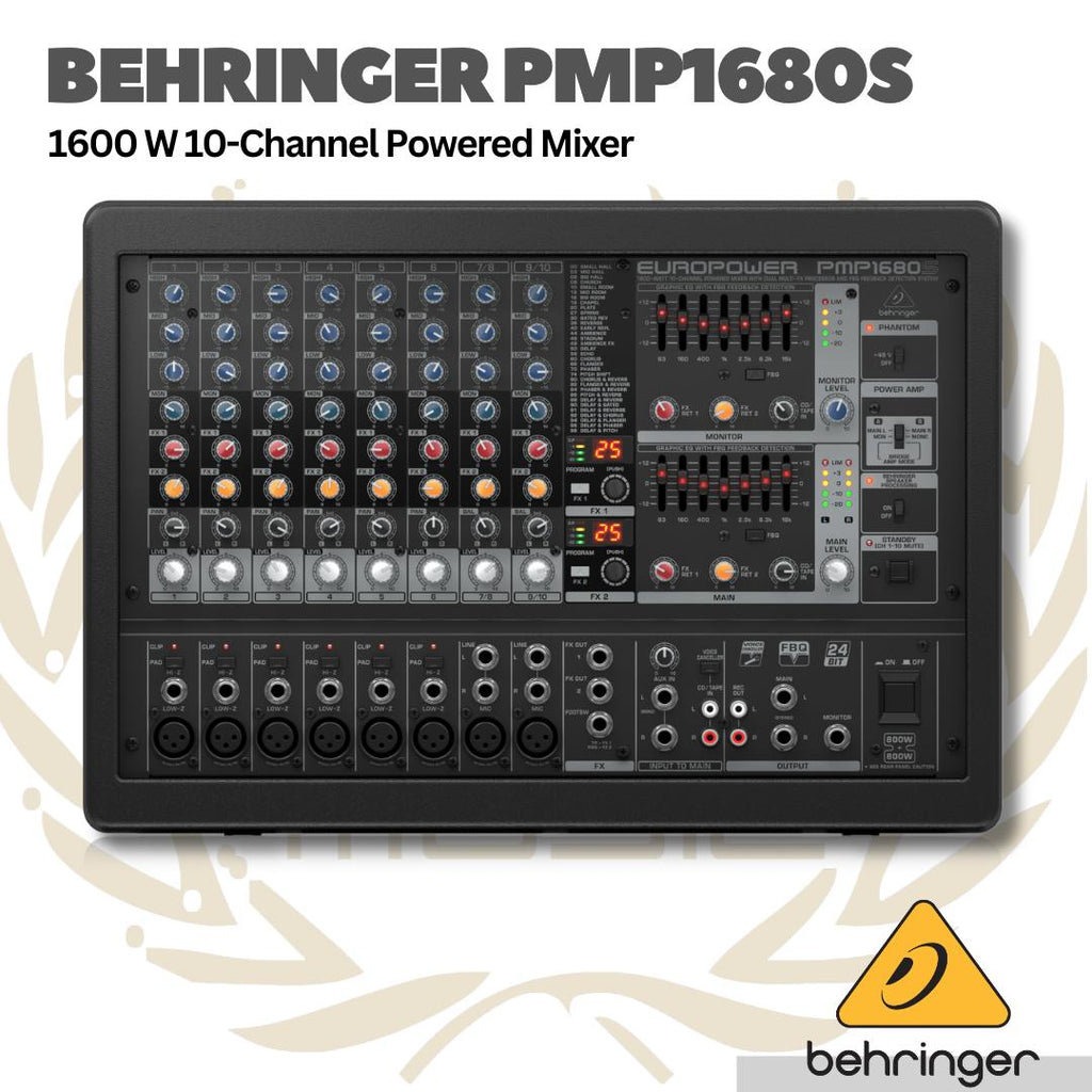 Behringer PMP1680s 1600 W 10-Channel Powered Mixer, Dual Multi-FX Processor and FBQ