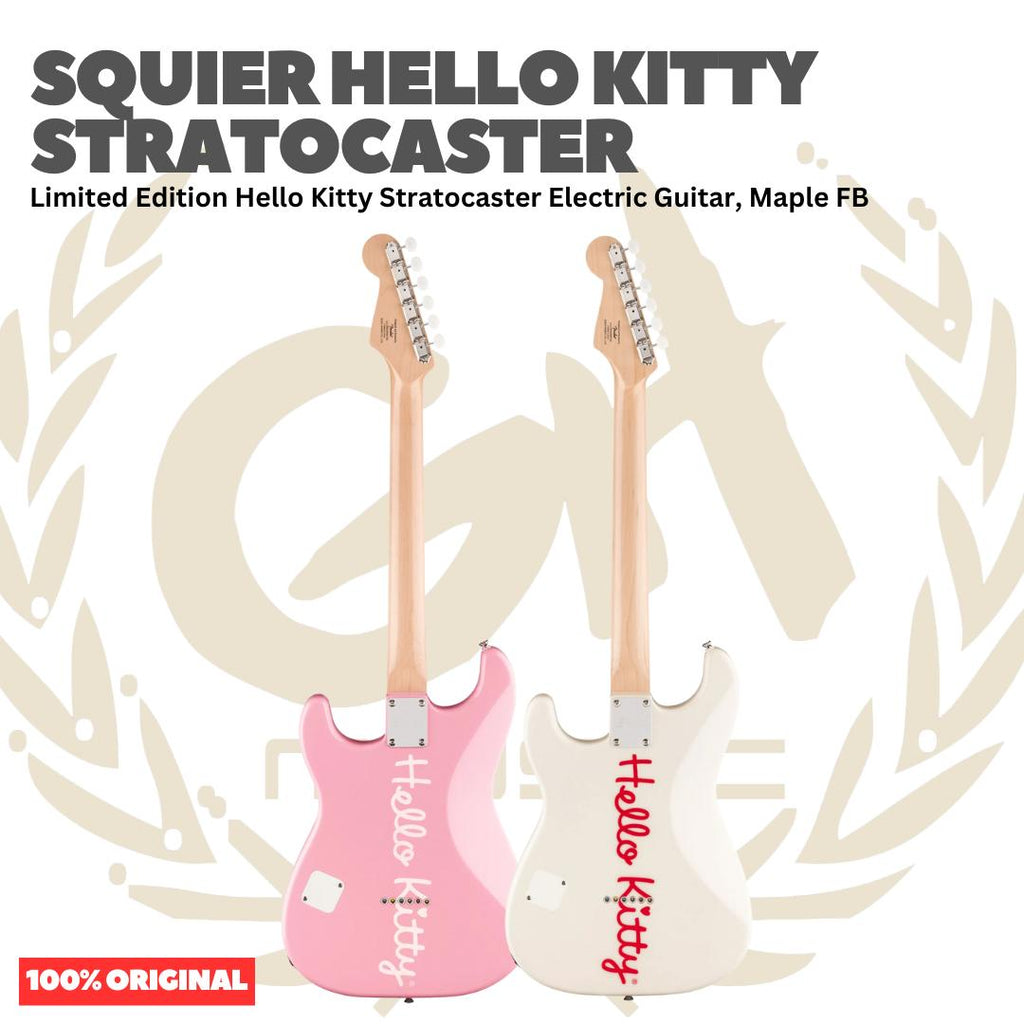 Squier Hello Kitty Limited Edition Stratocaster Electric Guitar, Maple FB | Gitar Elektrik Original by Fender Asli