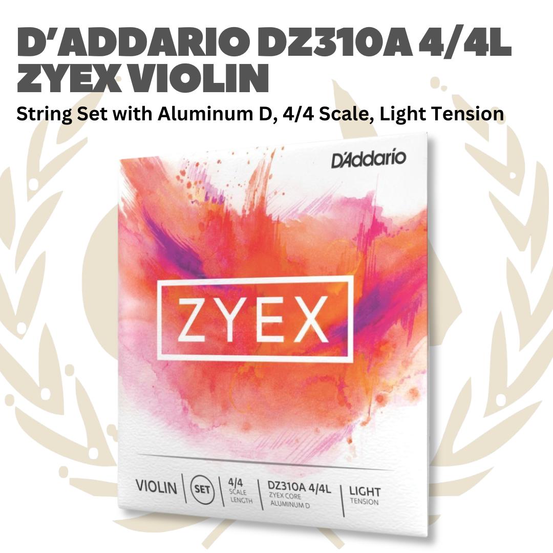 D'Addario DZ310A 4/4 Zyex Violin String Set with Aluminum D, 4/4 Scale, Heavy, Medium & Light Tension - Senar Violin Set Original