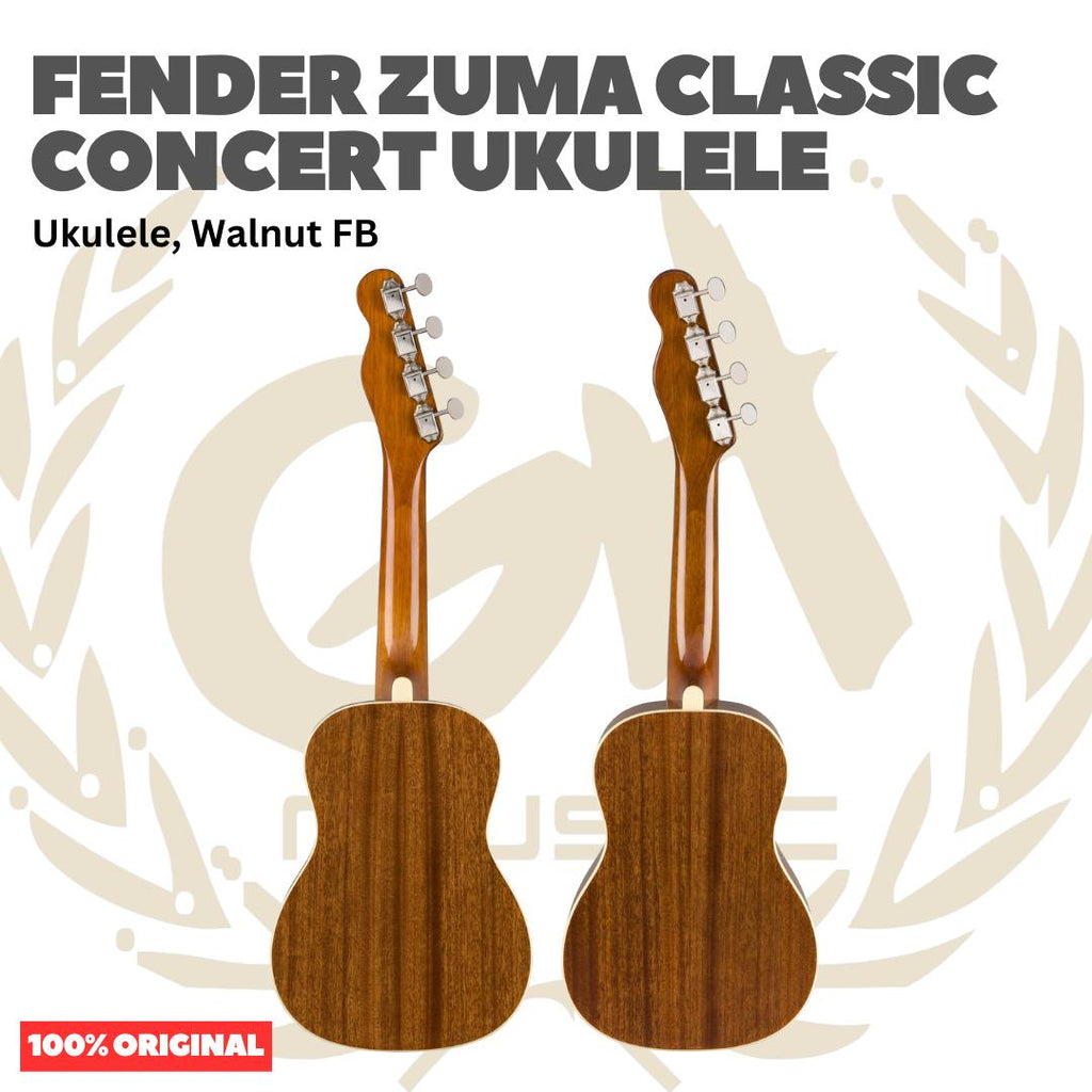 Fender Zuma Classic Concert Ukulele, Walnut FB, - Ukulele 4-Senar Original Asli