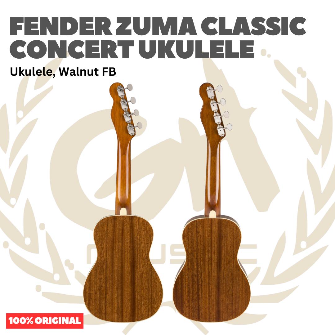 Fender Zuma Classic Concert Ukulele, Walnut FB, - Ukulele 4-Senar Original Asli