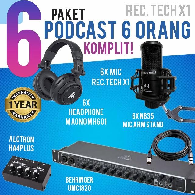 PAKET PODCAST 6 ORANG BEHRINGER UMC1820, MAONO MH601 PLUS MIC REC.TECH