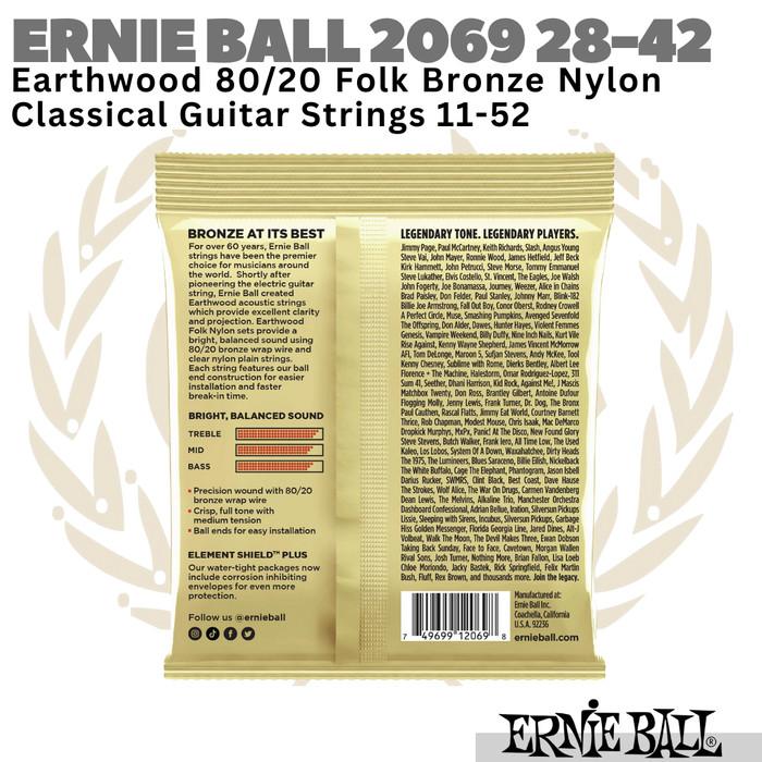 ERNIE BALL Earthwood 2069 Nylon Ball End Guitar Strings | Senar Nilon