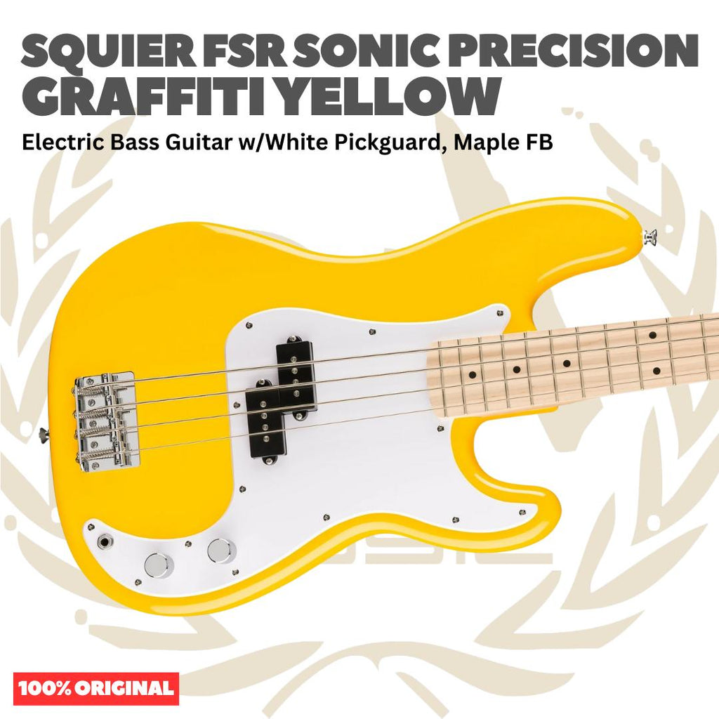 Squier FSR Sonic Precision Bass Guitar w/White Pickguard, Maple FB - Bass Listrik Elektrik Original Asli