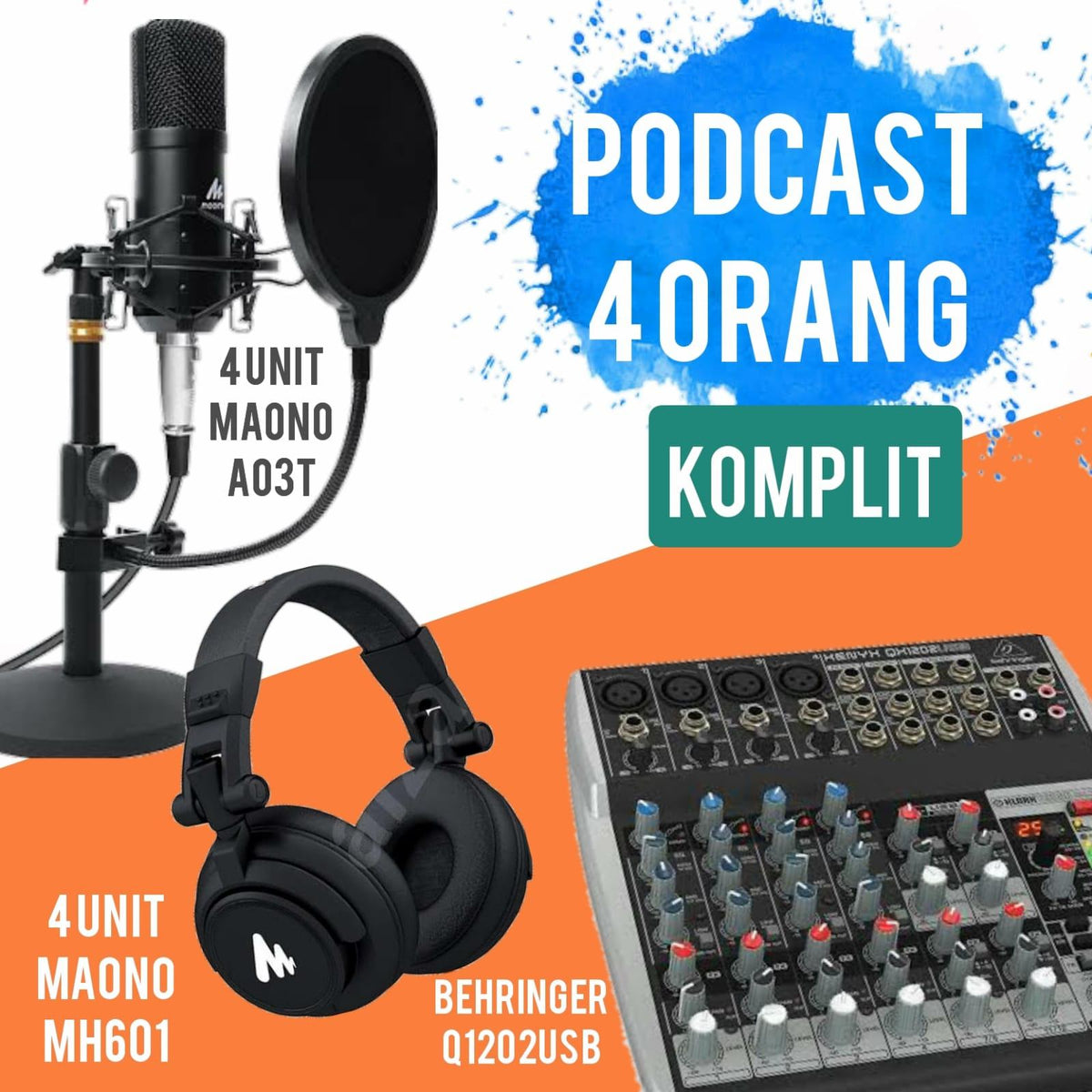 PAKET PODCAST BEREMPAT KOMPLIT MAONO A03T, MAONO MH601 PLUS MIXER