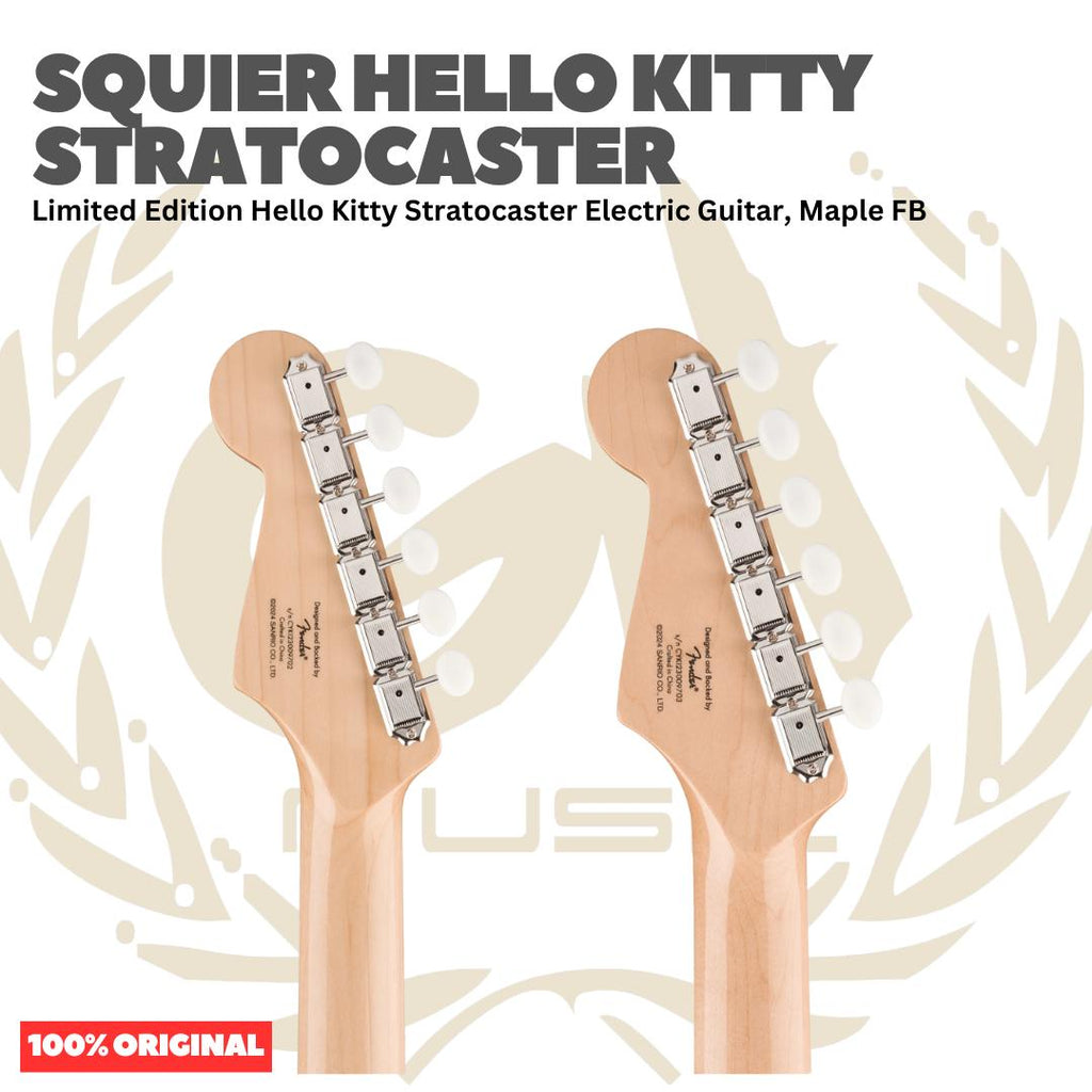 Squier Hello Kitty Limited Edition Stratocaster Electric Guitar, Maple FB | Gitar Elektrik Original by Fender Asli