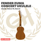 Fender Zuma Concert Ukulele, Walnut FB, Natural - Ukulele 4-Senar Original Asli