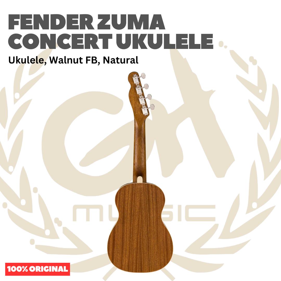 Fender Zuma Concert Ukulele, Walnut FB, Natural - Ukulele 4-Senar Original Asli