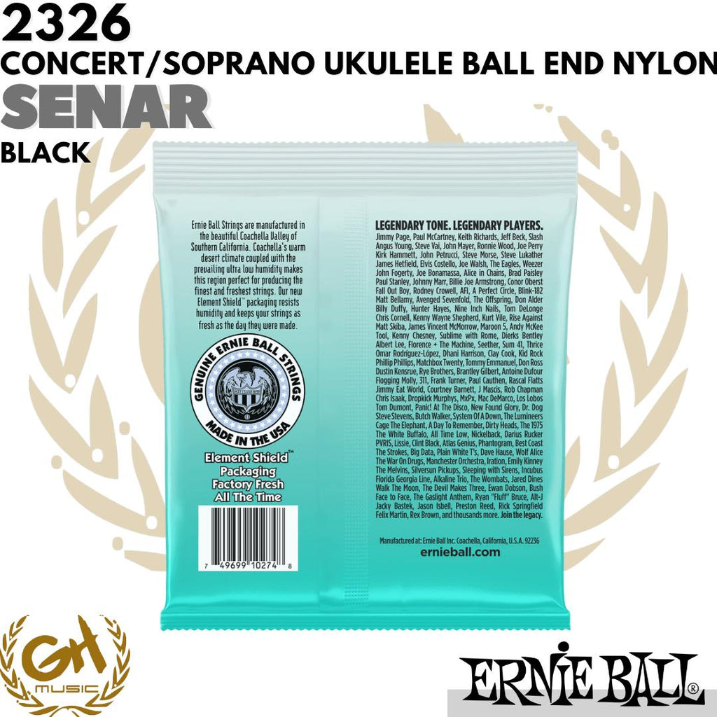 Ernie Ball 2326 Concert Soprano Nylon Ball End, Black - Senar Ukulele