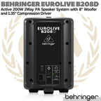 BEHRINGER EUROLIVE B208D Active 2 Way 8" PA Speaker System | Aktif