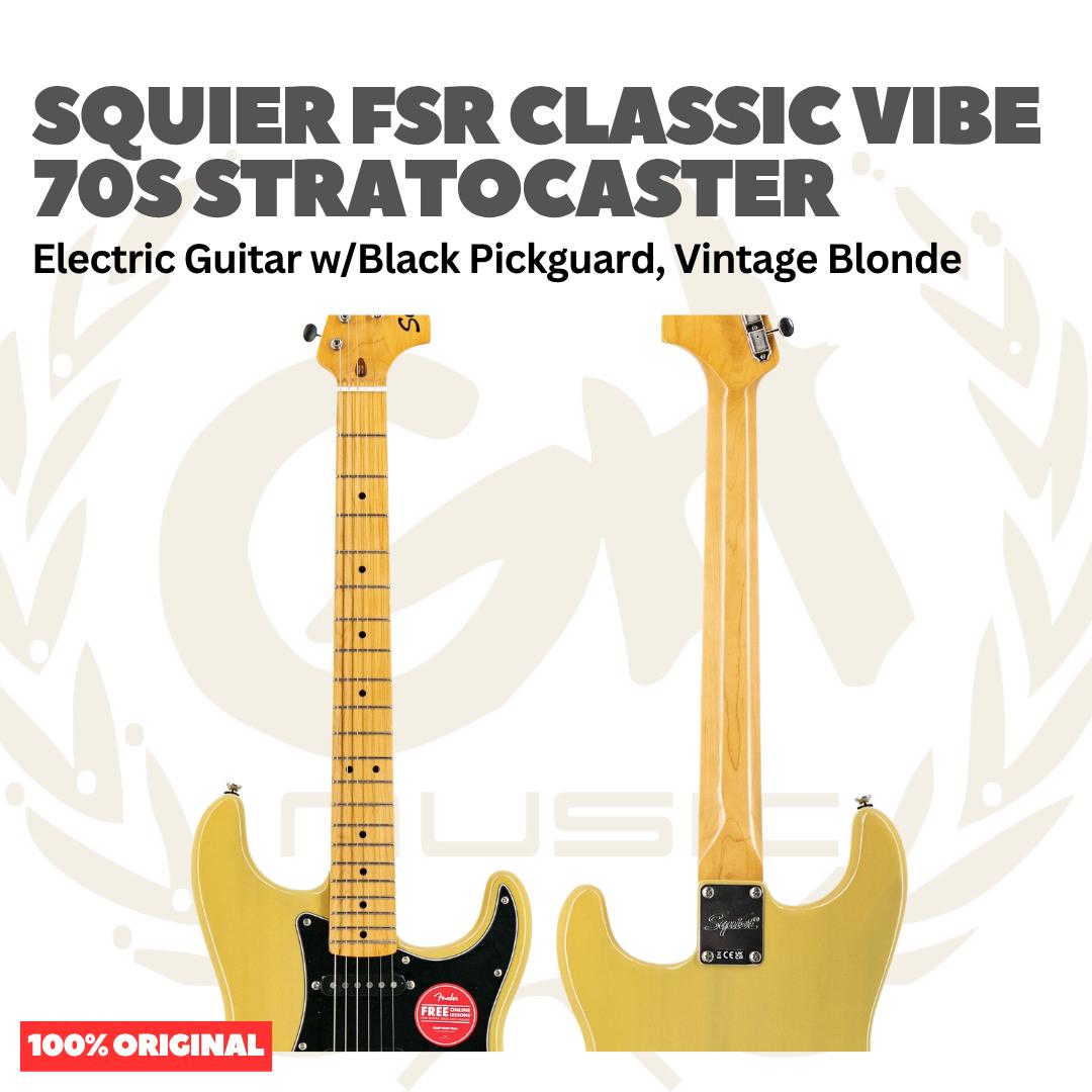 Squier FSR Classic Vibe 70s Stratocaster Electric Guitar w/Black Pickguard, Vintage Blonde - Gitar Listrik Elektrik