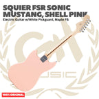Squier FSR Sonic Mustang Electric Guitar w/White Pickguard, Maple FB, Shell Pink - Gitar Listrik Elektrik Original Asli