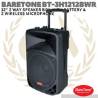 BARETONE BT-3H1212BWR 12" Portable Speaker | Spiker Aktif Mic Wireless