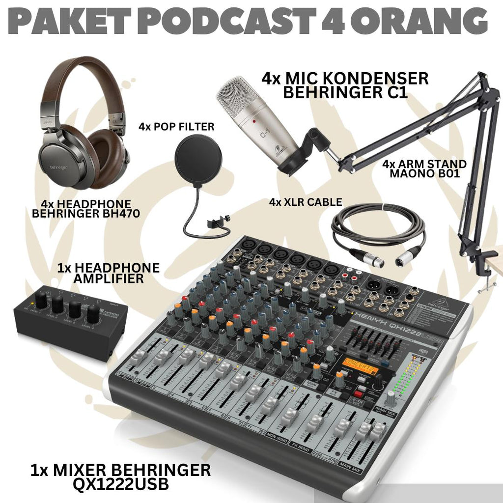 PAKET PODCAST 4 ORANG MIXER BEHRINGER QX1222USB