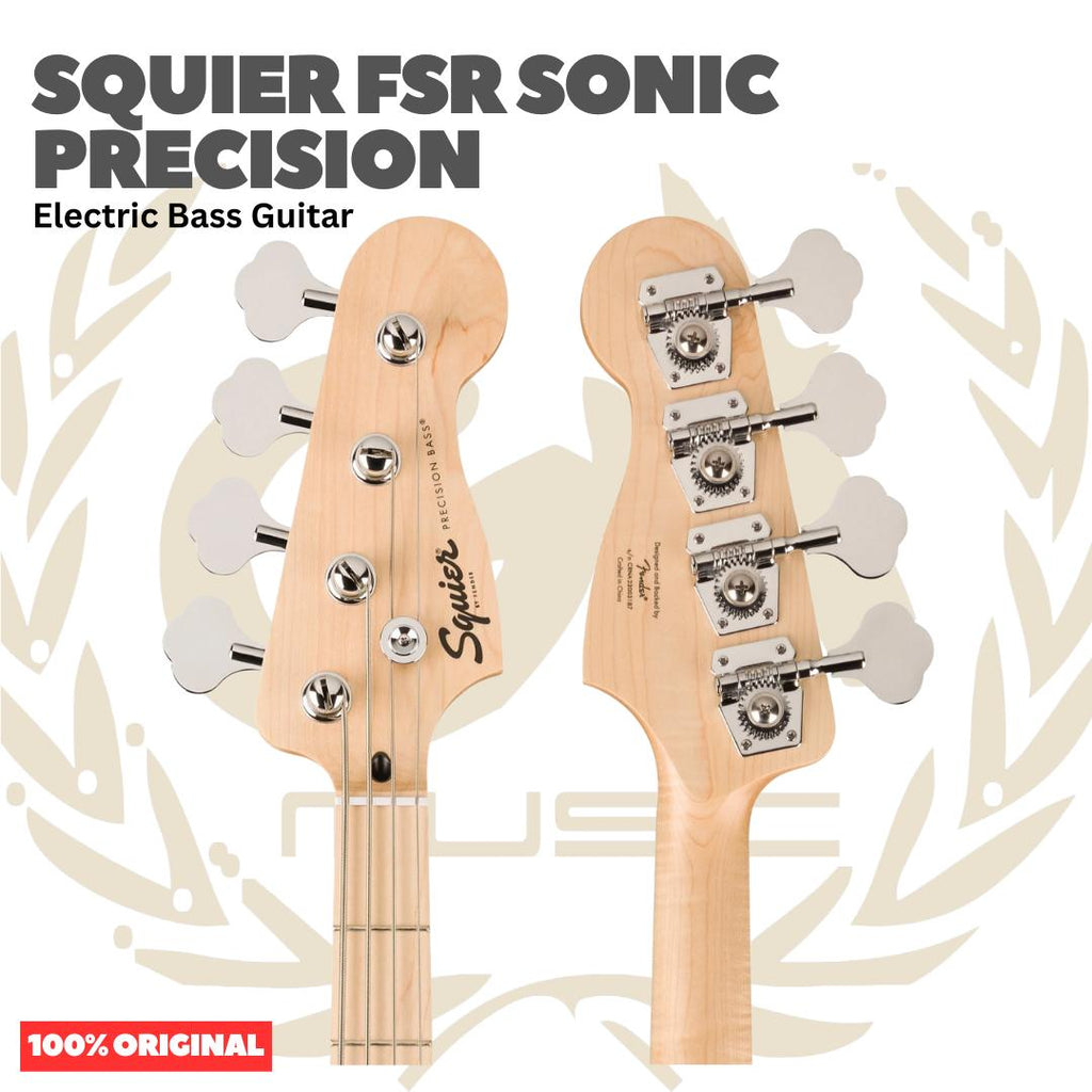 Squier FSR Sonic Precision Bass Guitar w/White Pickguard, Maple FB - Bass Listrik Elektrik Original Asli