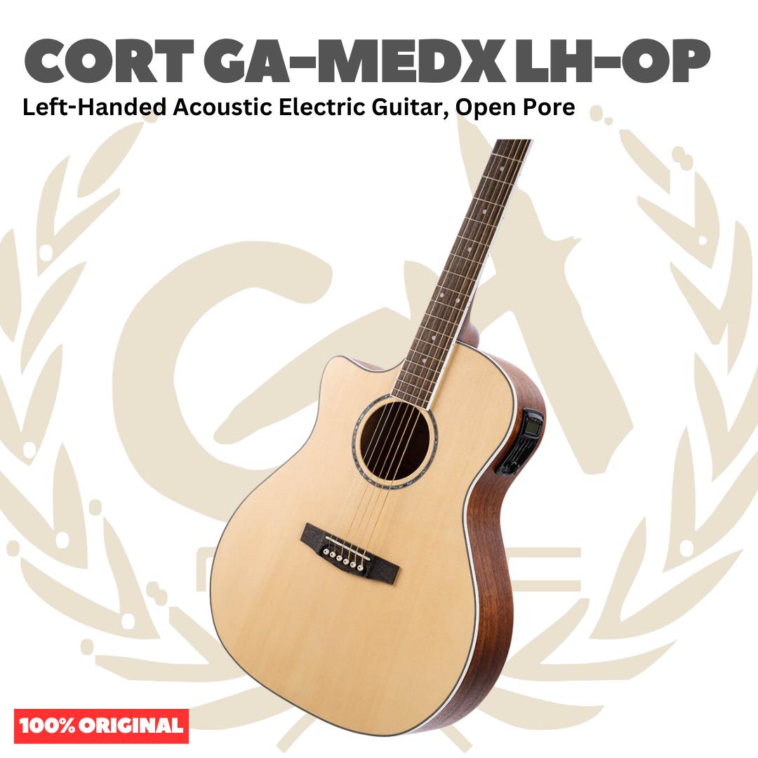 Cort GA-MEDX LH-OP Left-Handed Acoustic Electric Guitar, Open Pore - Gitar Kidal Akustik Elektrik Original Asli