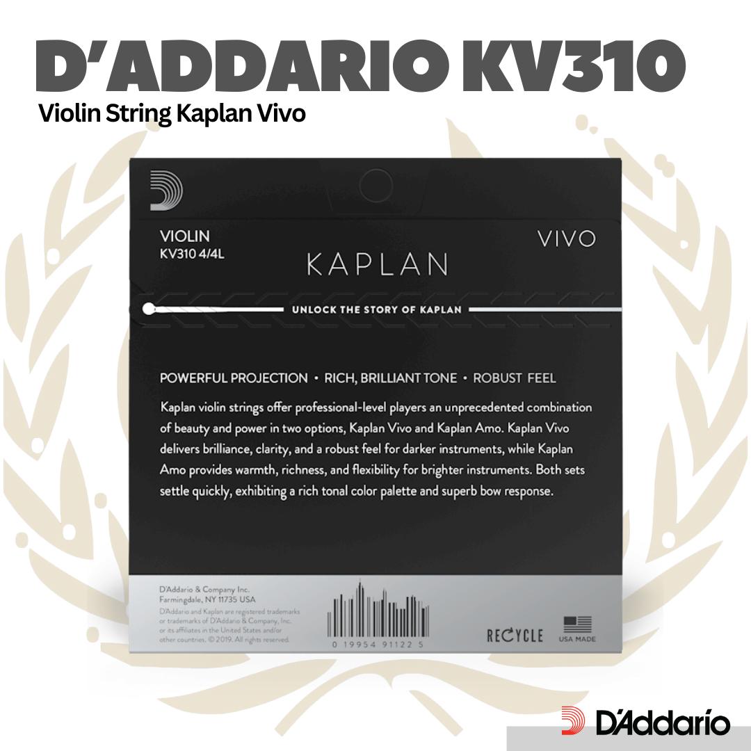 D'addario KV310-4/4L Kaplan Vivo Violin String Set, Light Tension - Senar Biola