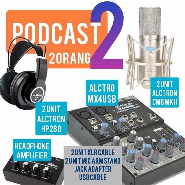 PODCAST 2 ORANG LENGKAP MIXER PLUS MIC STAND DAN HEADPHONE