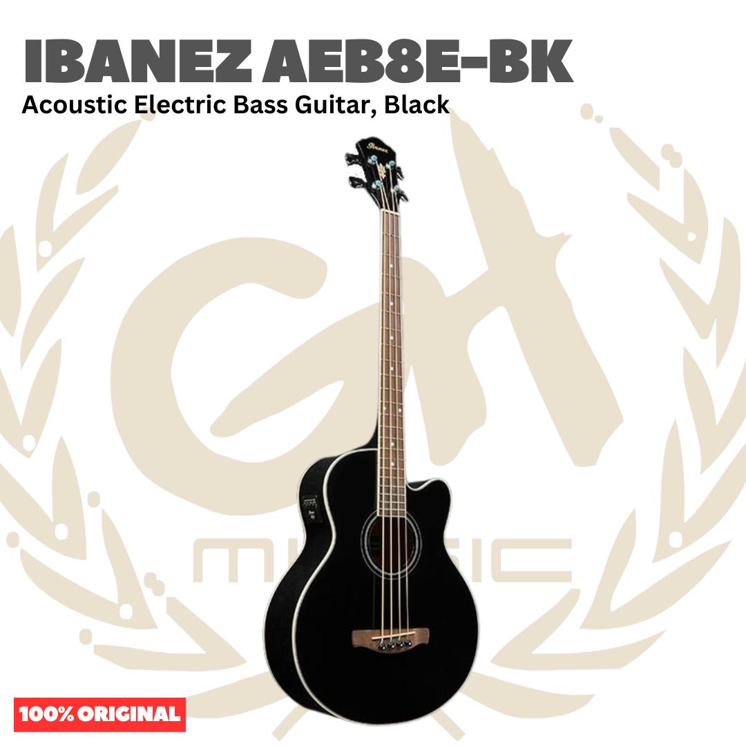 Ibanez AEB8E-BK Acoustic Bass Guitar, Black - Gitar Bass Akustik Elektrik dengan Preamp