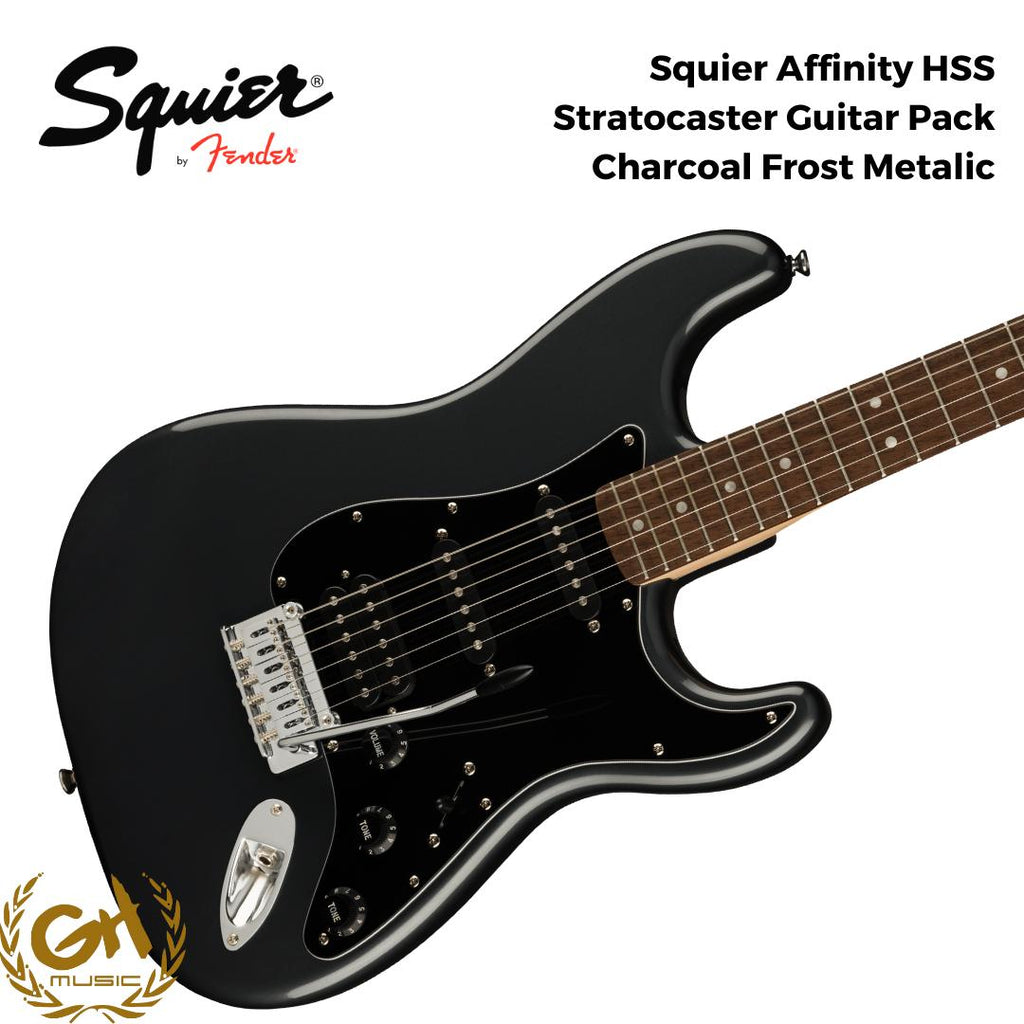 Squier Affinity Series HSS Stratocaster Guitar Pack, Laurel FB, Charcoal Frost Metallic, 230V, EU - Gitar Listrik Paket