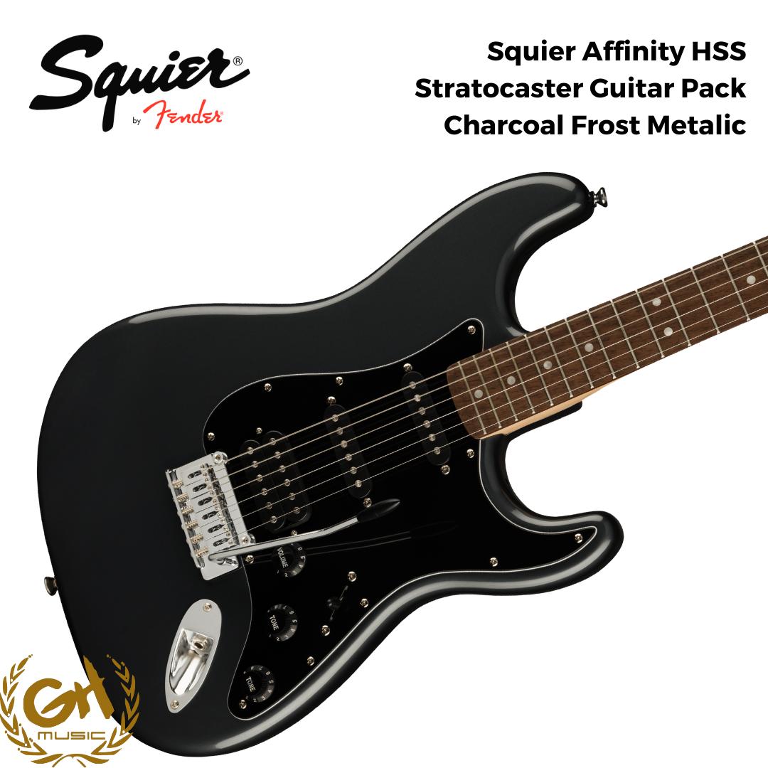 Squier Affinity Series HSS Stratocaster Guitar Pack, Laurel FB, Charcoal Frost Metallic, 230V, EU - Gitar Listrik Paket