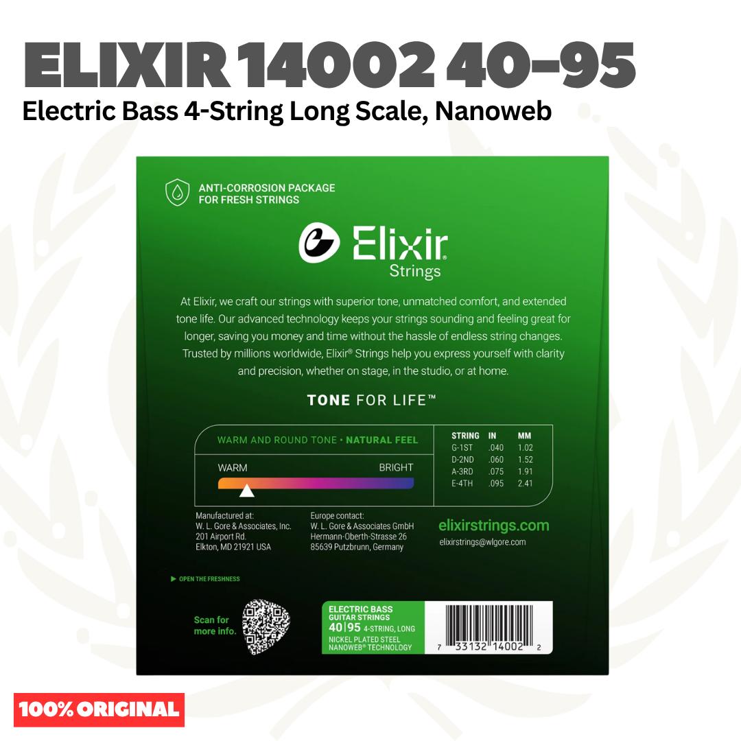 Elixir 14002 40-95 Electric Bass 4-String Long Scale, Nanoweb - Senar Bass