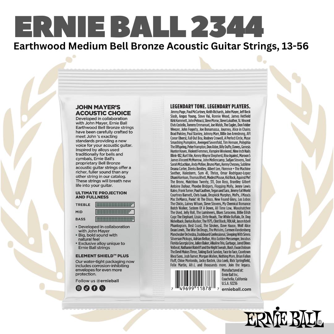 Ernie Ball 2344 Earthwood Medium Bell Bronze Acoustic Guitar Strings, 13-56 - Senar Gitar