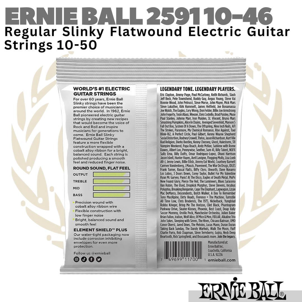 Ernie Ball 2591 Regular Slinky Flatwound Electric Guitar Strings 10-46