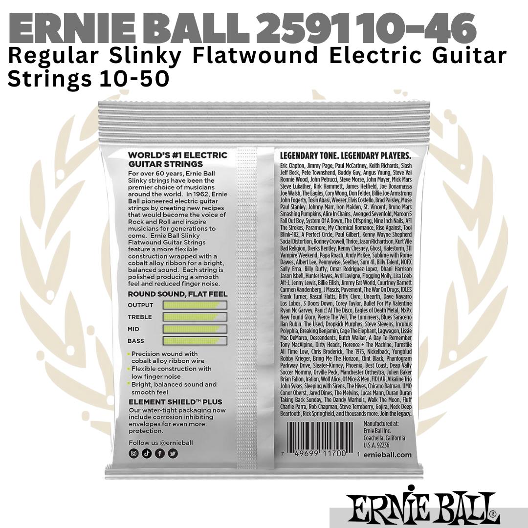 Ernie Ball 2591 Regular Slinky Flatwound Electric Guitar Strings 10-46