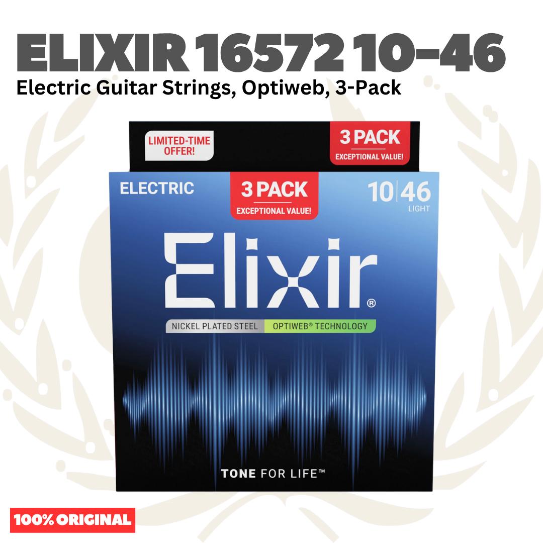 ELIXIR 16572 Optiweb 3-Pack Nickel Plated Steel Light, 10-46 Electric Guitar Strings - Senar Gitar Listrik Elektrik isi 3Pack