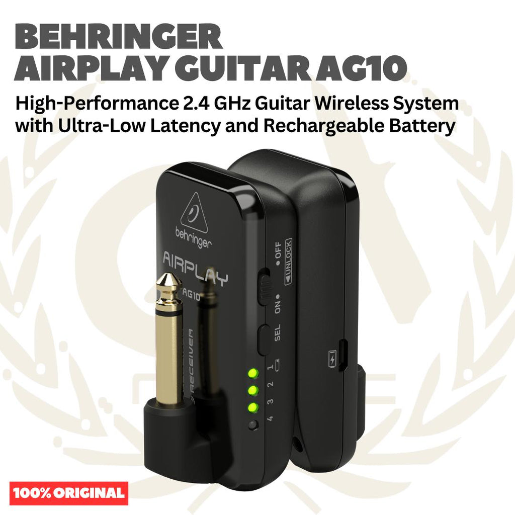 Behringer Airplay Guitar AG10 High-Performance 2.4 GHz Guitar Wireless System with Ultra-Low Latency and Rechargeable Battery - Wireless Gitar