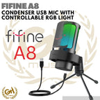 FIFINE AMPLIGAME A8 CONDENSER USB MIC RGB LIGHT FOR GAMING LIVE STREAM