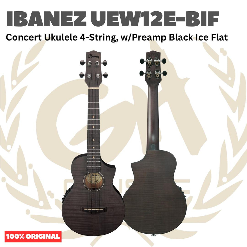 Ibanez UEW12E-BIF Concert Ukulele 4-String w/Preamp Black Ice Flat - Ukulele Concert 4-senar Original Asli