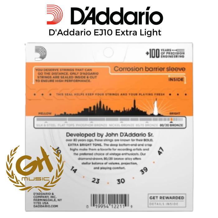 D'Addario EJ10 Extra Light 010-047 SENAR GITAR