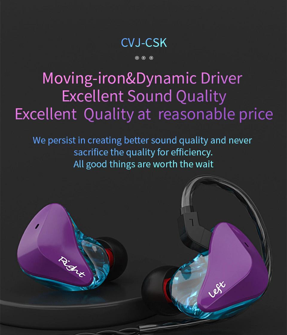 CVJ CSK EARBUDS 1DD+1BA HiFi MUSIC EARPHONE SUPER HEAVY BASS