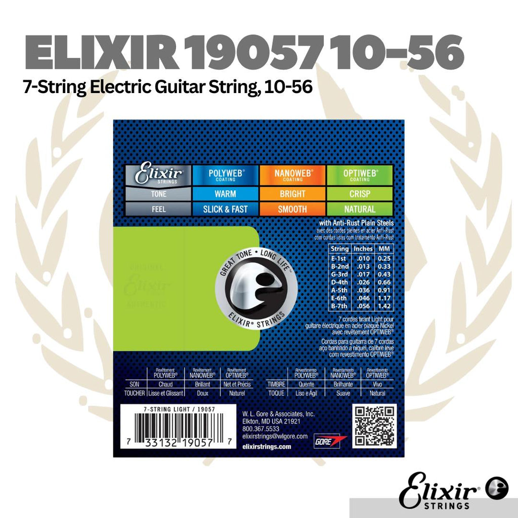 Elixir 19057 Nickel Plated Steel with OPTWEB coating 7-strings Electric Guitar Strings 10-56