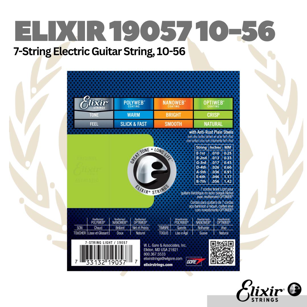 Elixir 19057 Nickel Plated Steel with OPTWEB coating 7-strings Electric Guitar Strings 10-56