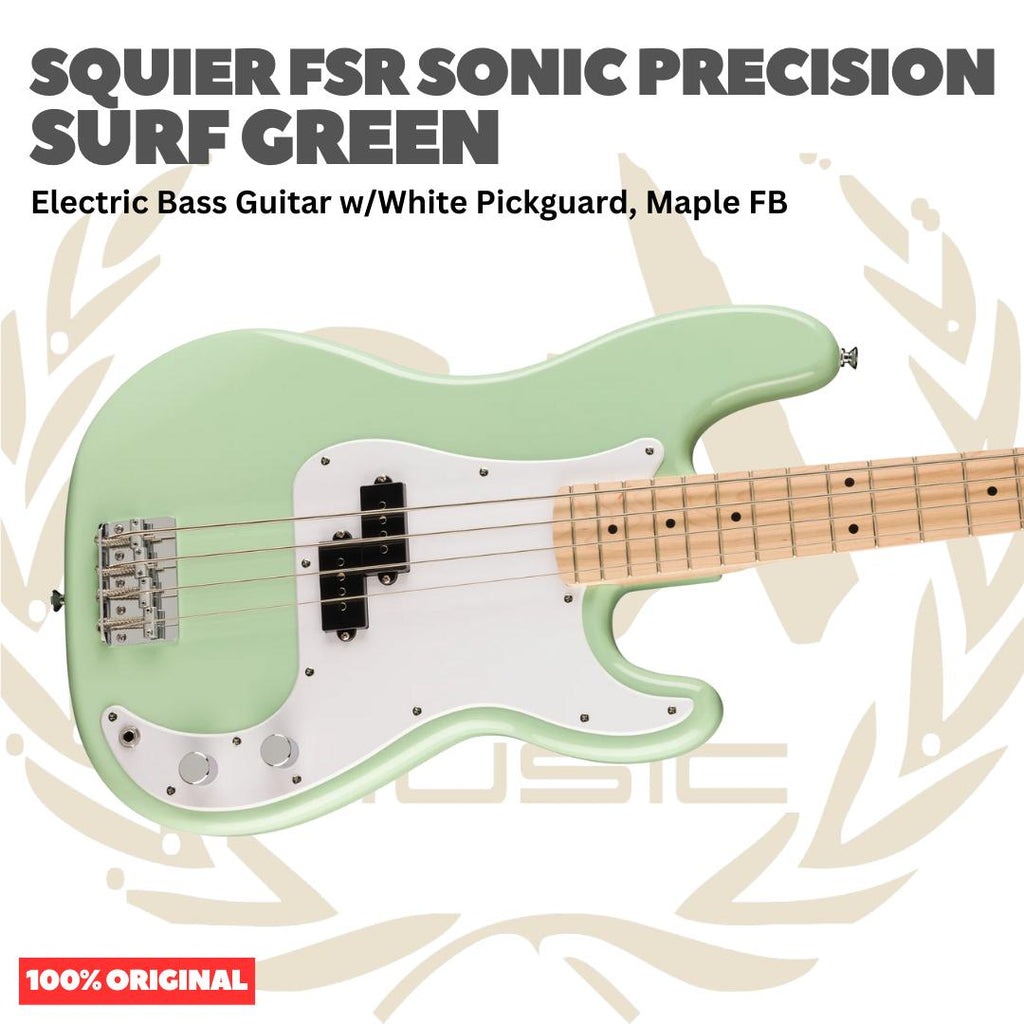 Squier FSR Sonic Precision Bass Guitar w/White Pickguard, Maple FB - Bass Listrik Elektrik Original Asli