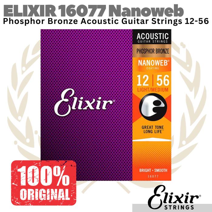 ELIXIR 16077 Nanoweb Phosphor Bronze Acoustic Guitar Strings 12-56