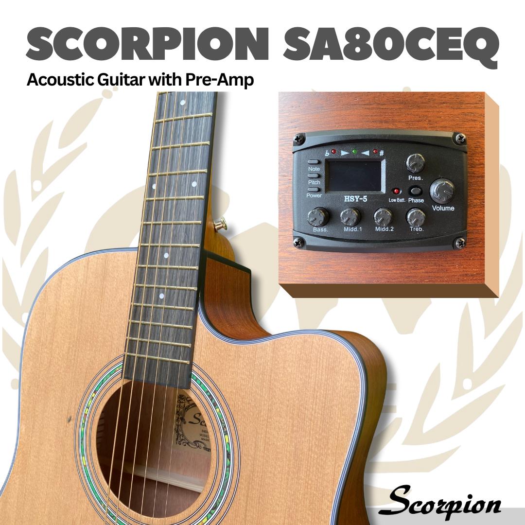 Scorpion SA80CEQ Acoustic Electric Guitar with Pre-Amp | Gitar Akustik Elektrik SA 80CEQ Preamp Original Asli
