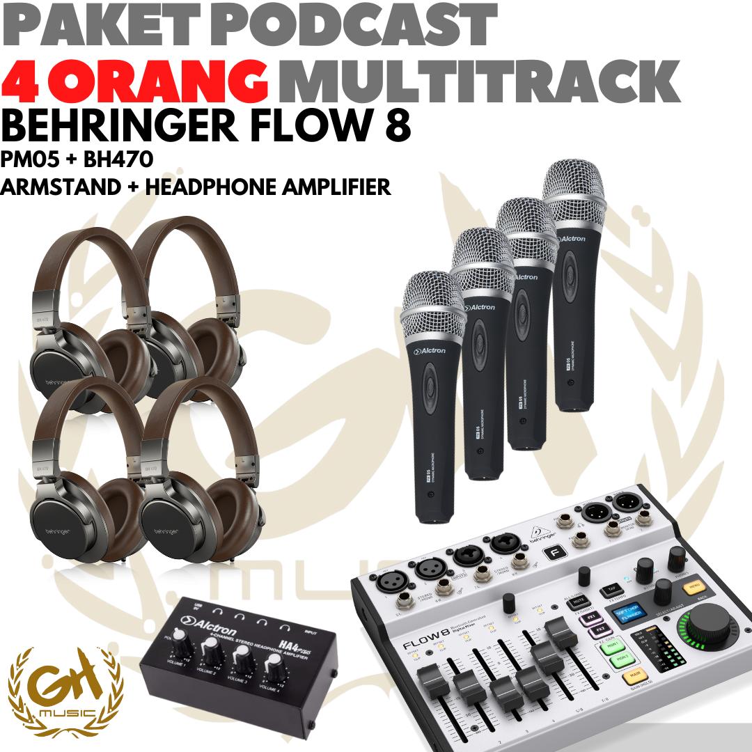 PAKET PODCAST 4 ORANG MULTI TRACK : BEHRINGER FLOW8 + MIC + HEADPHONE