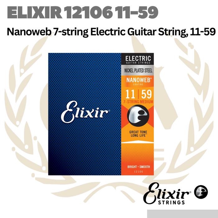 Elixir 12106 Nanoweb Medium 7-String Electric Guitar Strings 11-59