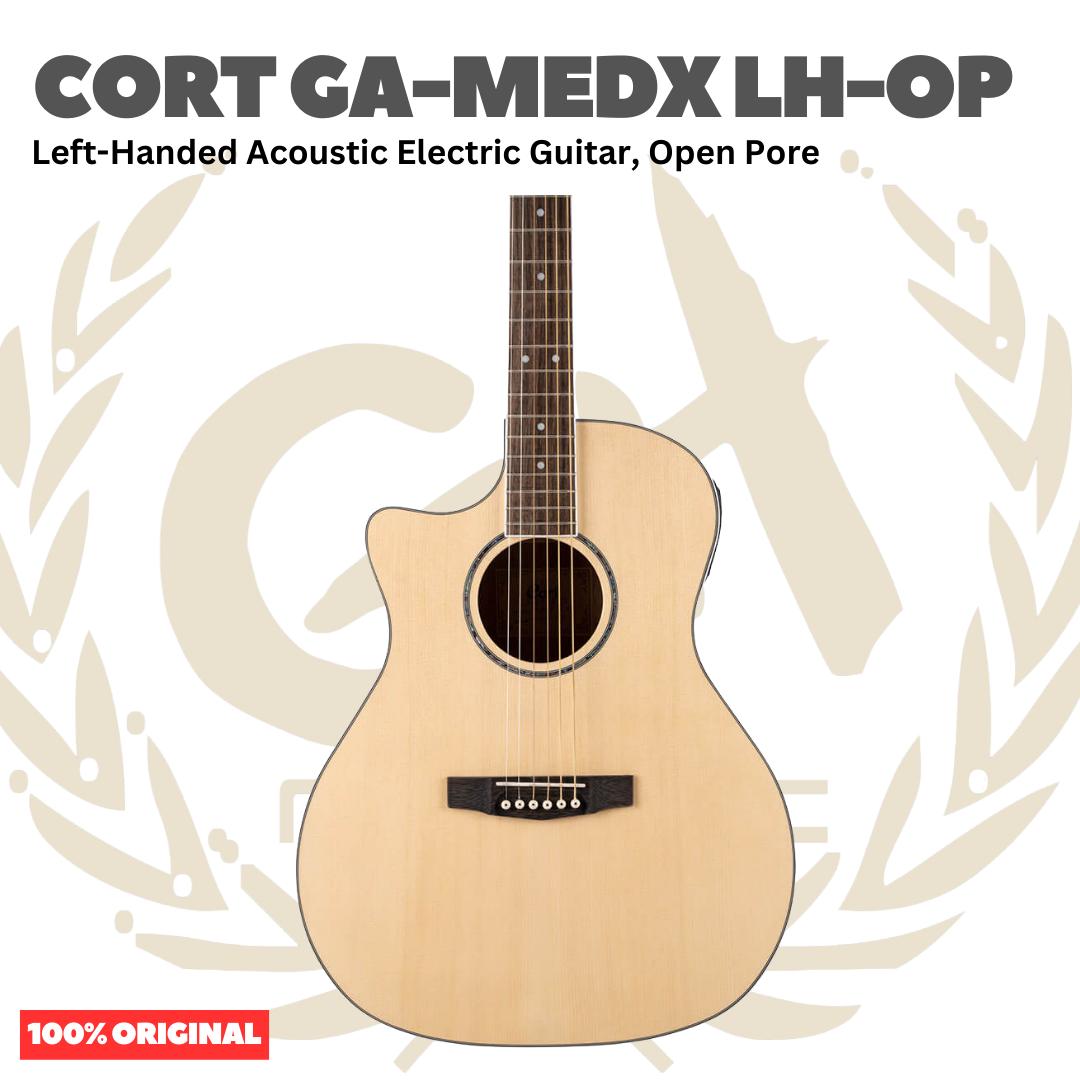 Cort GA-MEDX LH-OP Left-Handed Acoustic Electric Guitar, Open Pore - Gitar Kidal Akustik Elektrik Original Asli