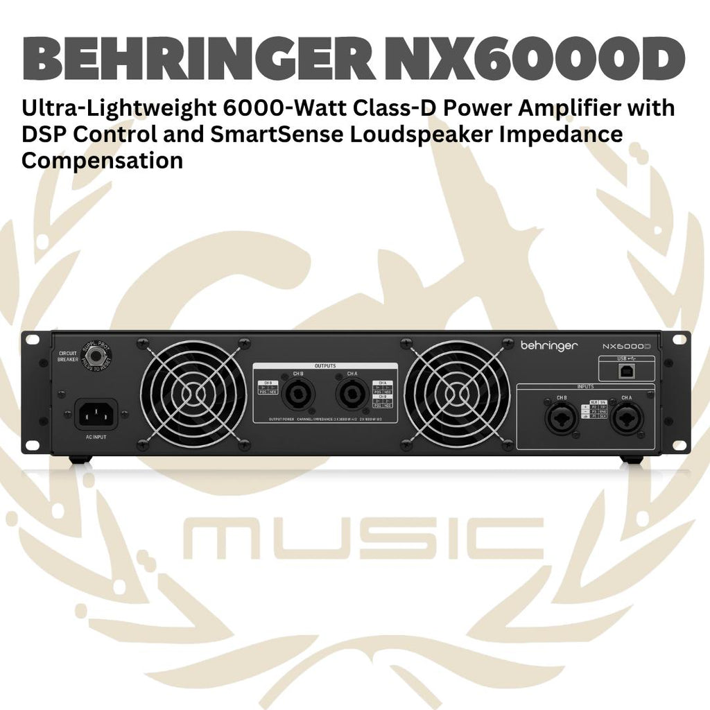 Behringer NX6000D Ultra-Lightweight 6000-Watt Class-D Power Amplifier with DSP Control and SmartSense Loudspeaker Impedance Compensation - NX 6000D | NX-6000-D